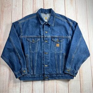 VTG 90s Carhartt Denim Jacket Mens XL Tall  J12DST Jean Trucker Made in  USA